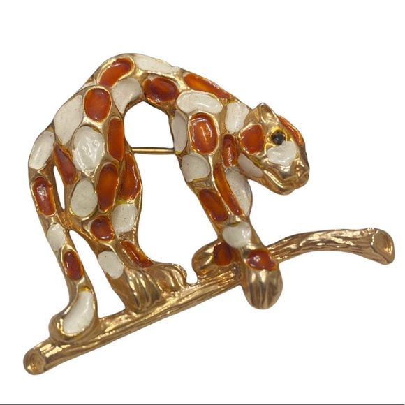 Vintage Gold And Enamel Jaguar Brooch Or Pin - Picture 5 of 12